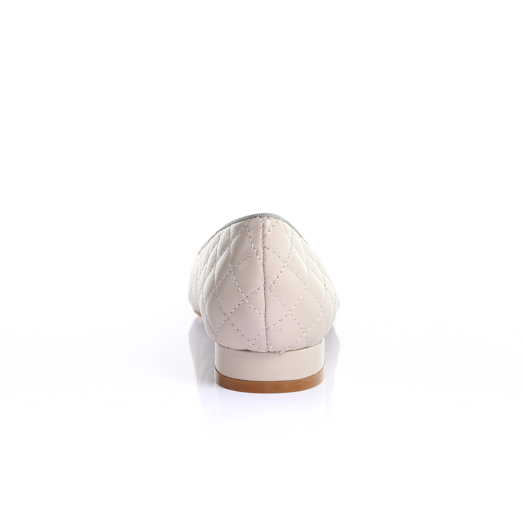 Classic Leather Square Toe Ballerina - (Light Beige)