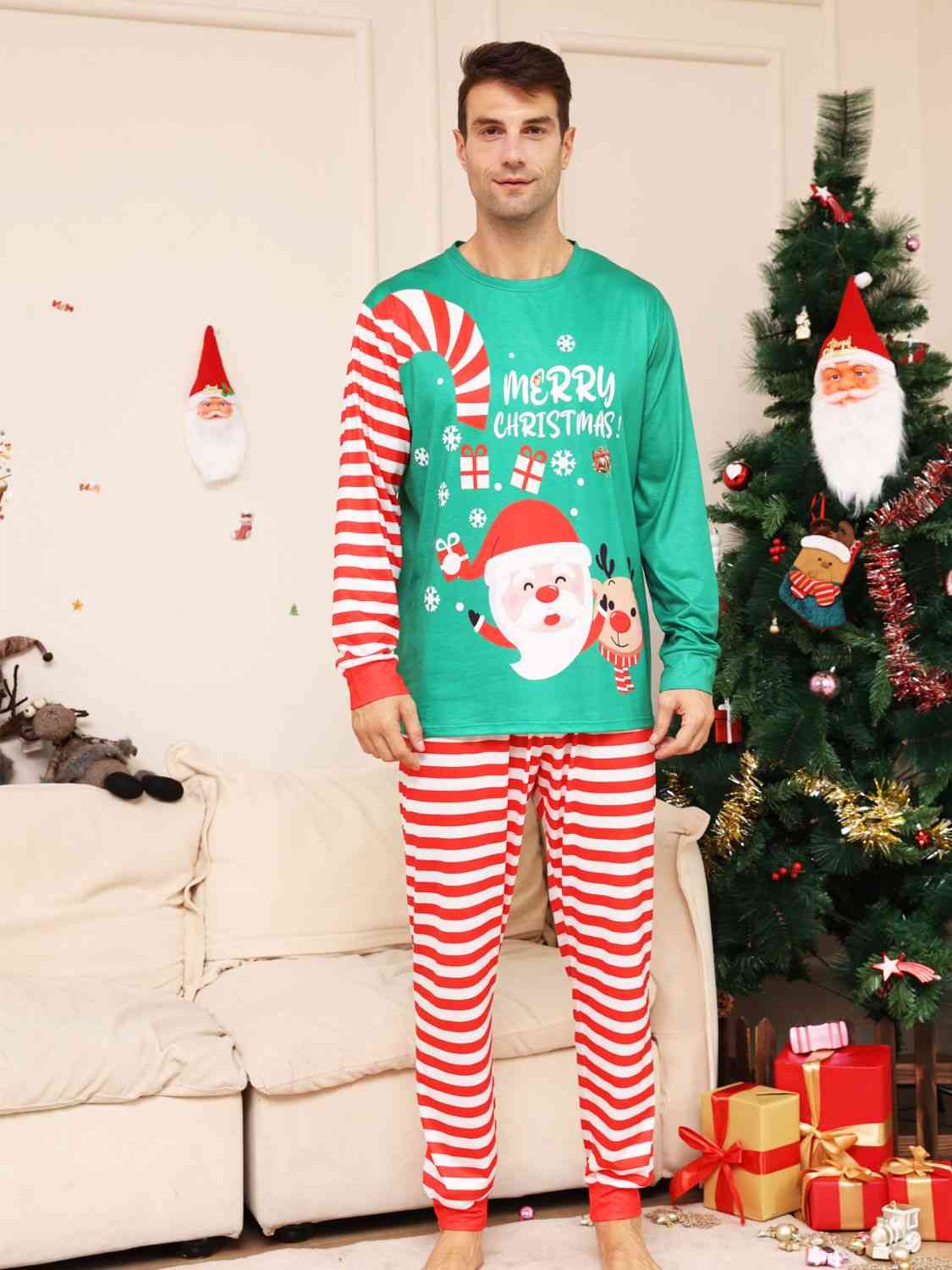 MEN Full Size MERRY CHRISTMAS Top and Pants Set - T -