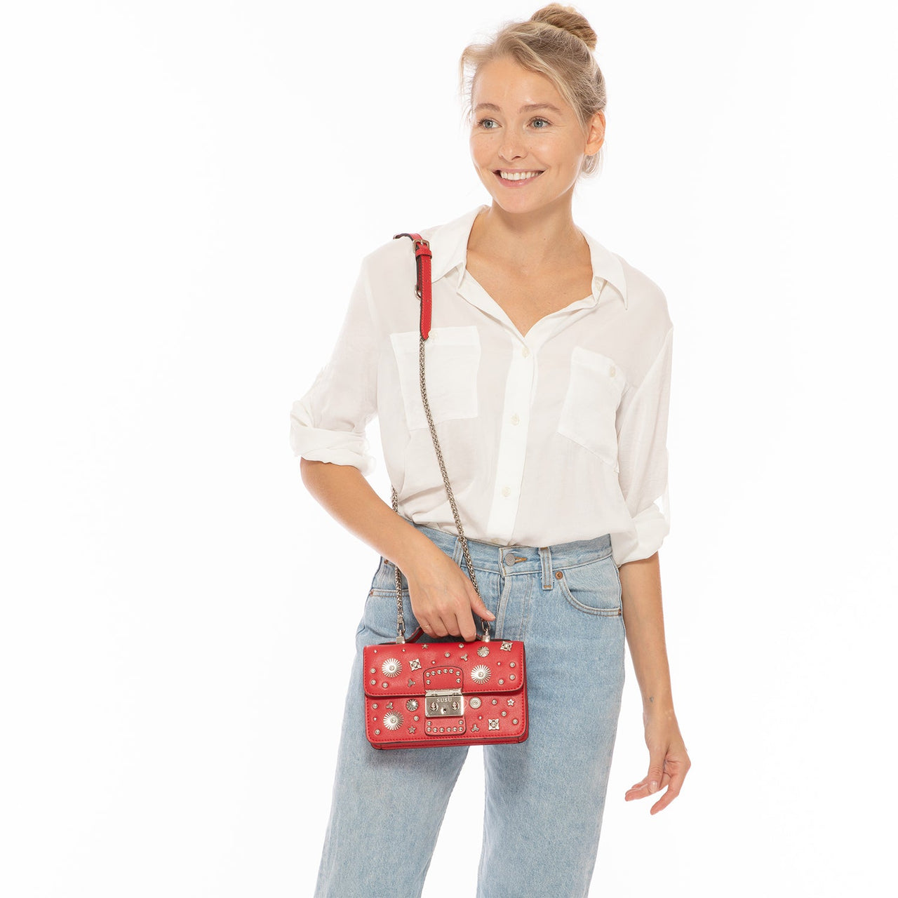 The Hollywood Studded Leather Crossbody Bag Red -