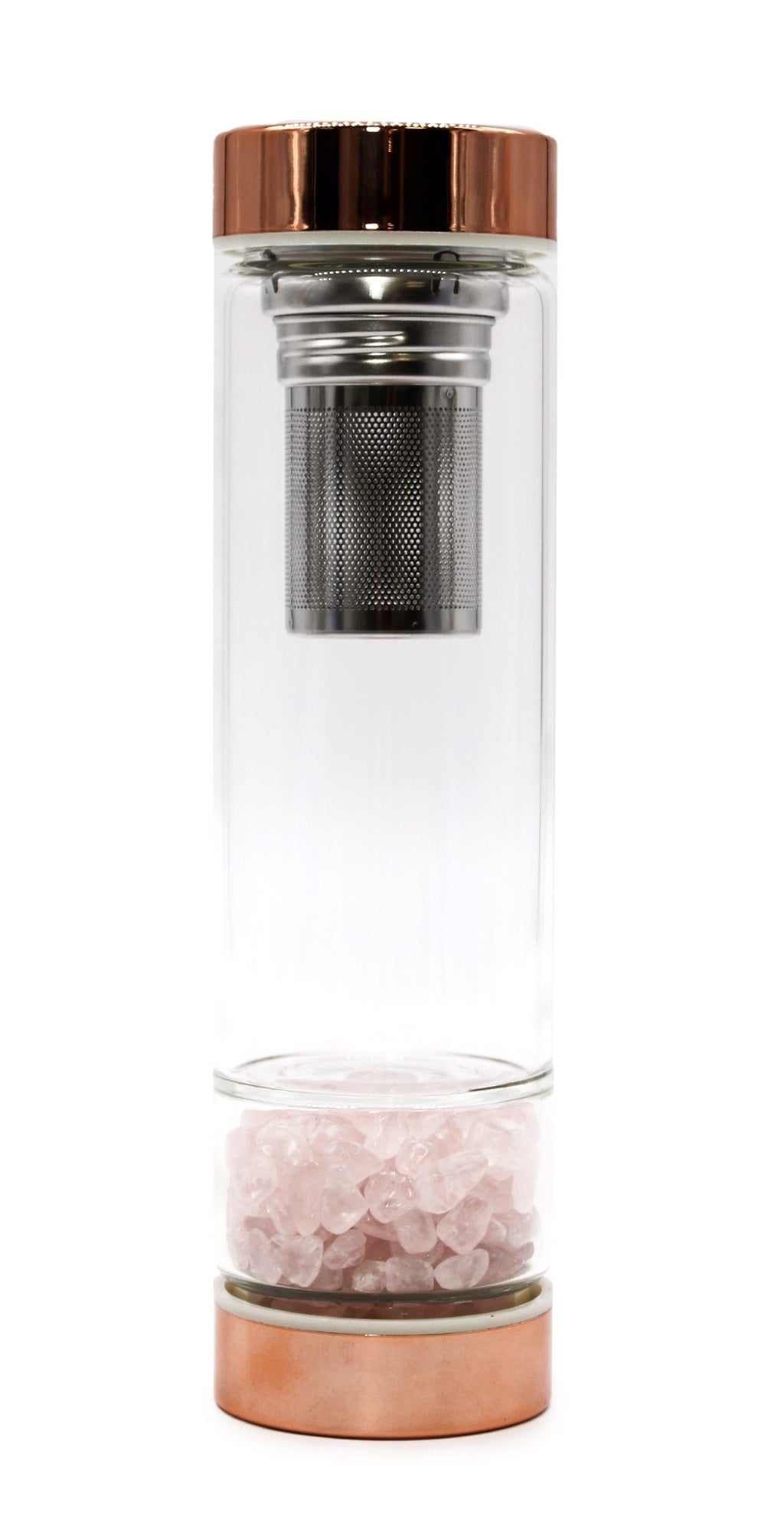 Zenys / London - Rose Gold Crystal Elixir Water Bottle With Top of Lid Tea Infuser 500ML / Price = EA. - 5 GEMMED BOTTOMS -