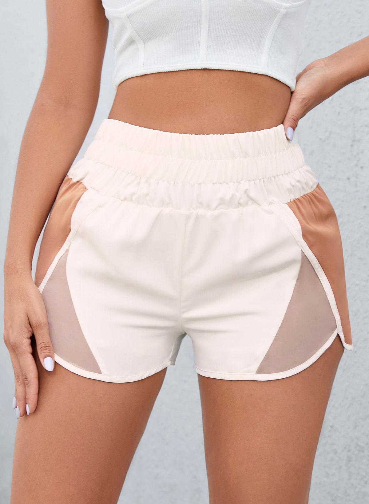 Color Block Wide Waistband Shorts - T - 2 COLORS -