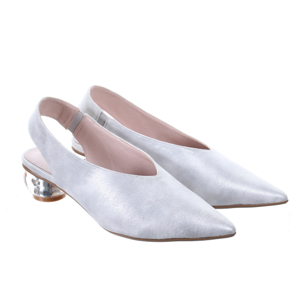 Clear Heel Suede Pointed Toe Pumps (Silver)