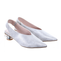 Thumbnail for Clear Heel Suede Pointed Toe Pumps (Silver)