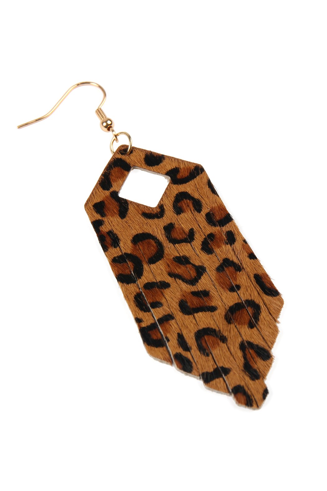 Riah Fashion - Fringe Hexagon Leopard Leather Hook Earrings - 4 COLORS -