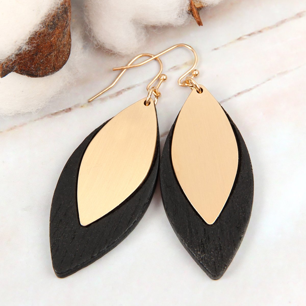 Satin Metal Wood Earrings - 4 COLORS -