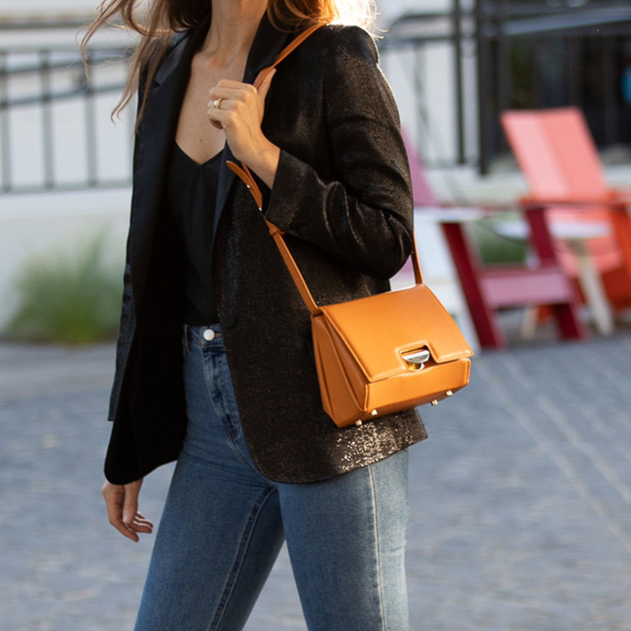 Elizabeth Dark Orange Leather Saddle Bag -