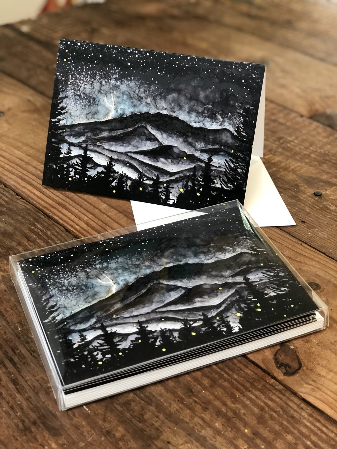 Smoky Mountains Storm at Night : Blank Greeting Cards - 5"X7" - 1 OR SET(6) -