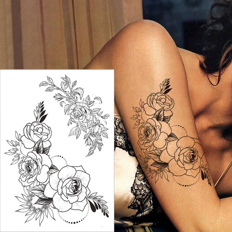 Temporary Tattoos - Black Flower Tattoo Sleeves -Water Transfer Tatoo - Peony Rose Tattoos - Body Art - Girls Arm Tattoos - [8 DAY DELIVERY] - 25 DESIGNS -