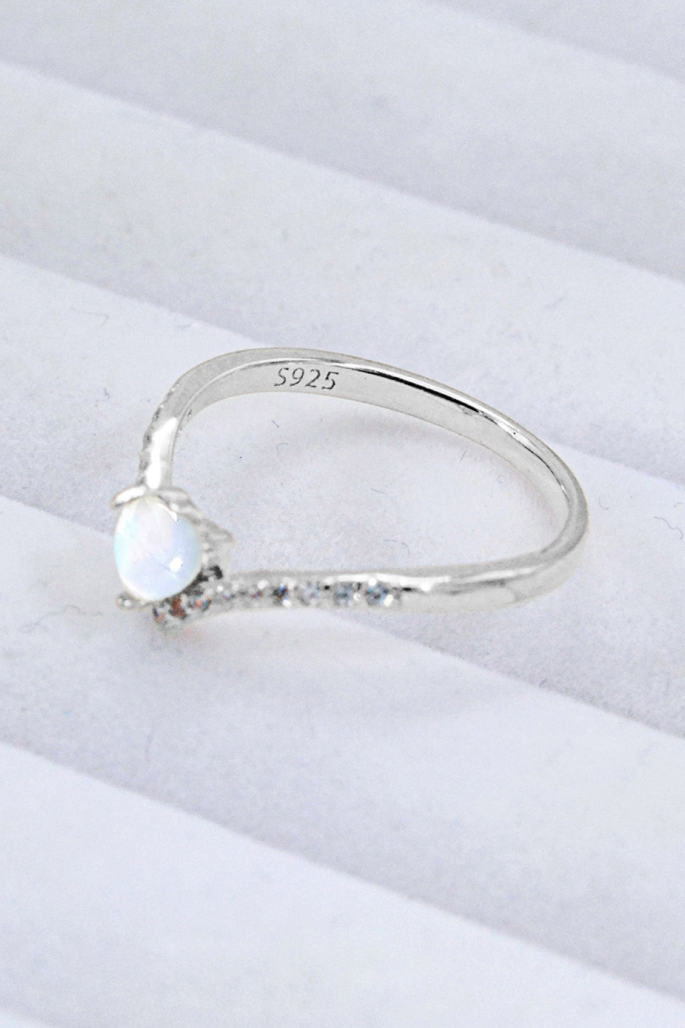 Moonstone Heart-Shaped Ring - T - SIZES 6 THRU 9 - 2 FINISHES -