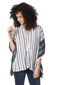 Thumbnail for Q2 - Navy Oversized Poncho Top in Tribe Print - 1 COLOR -