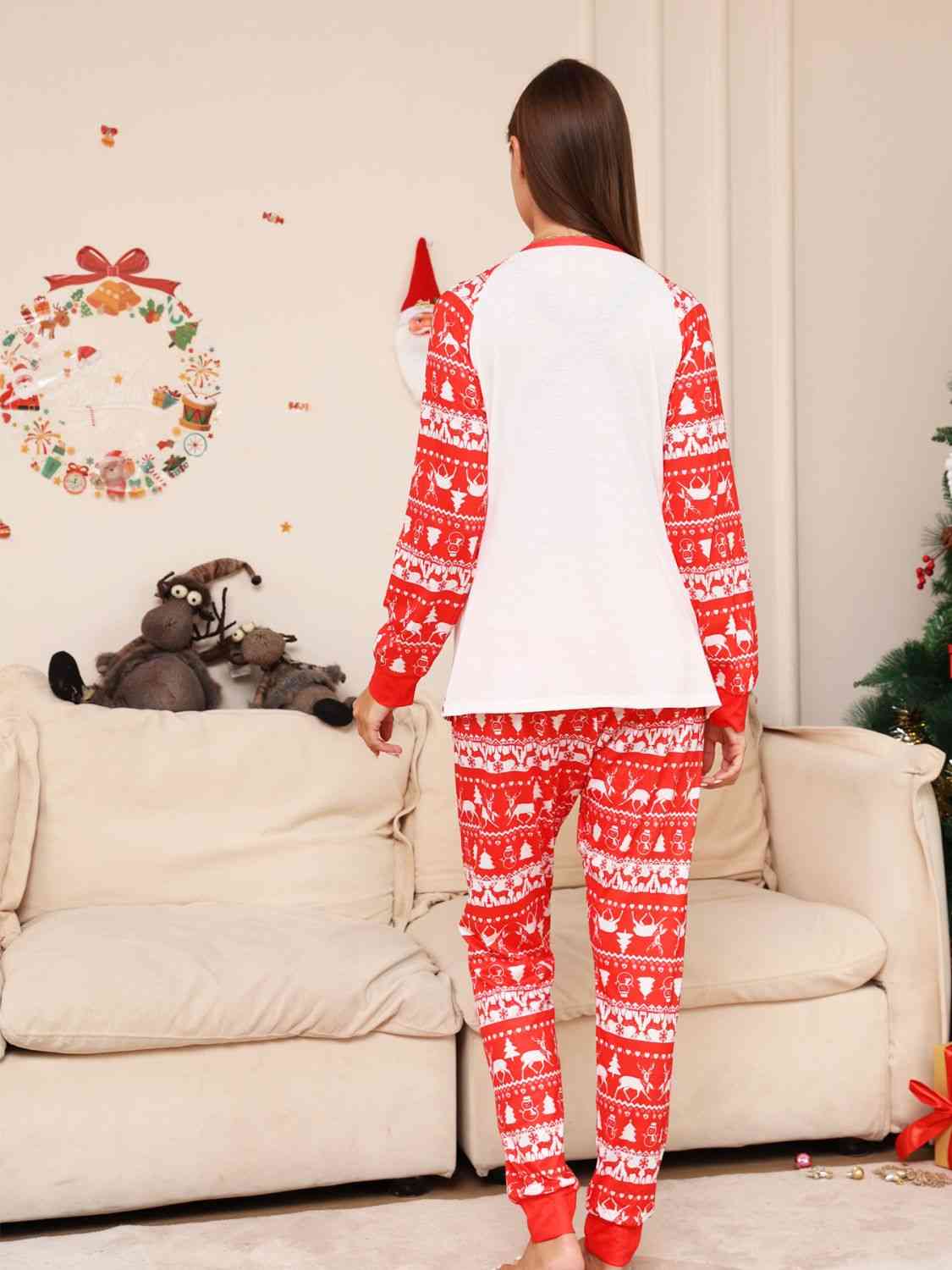 WOMEN Full Size Christmas Long Sleeve Top and Pants Set - T -