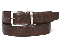 Thumbnail for PAUL PARKMAN - Men's Crocodile Embossed Calfskin Leather Belt Hand-Painted Brown -