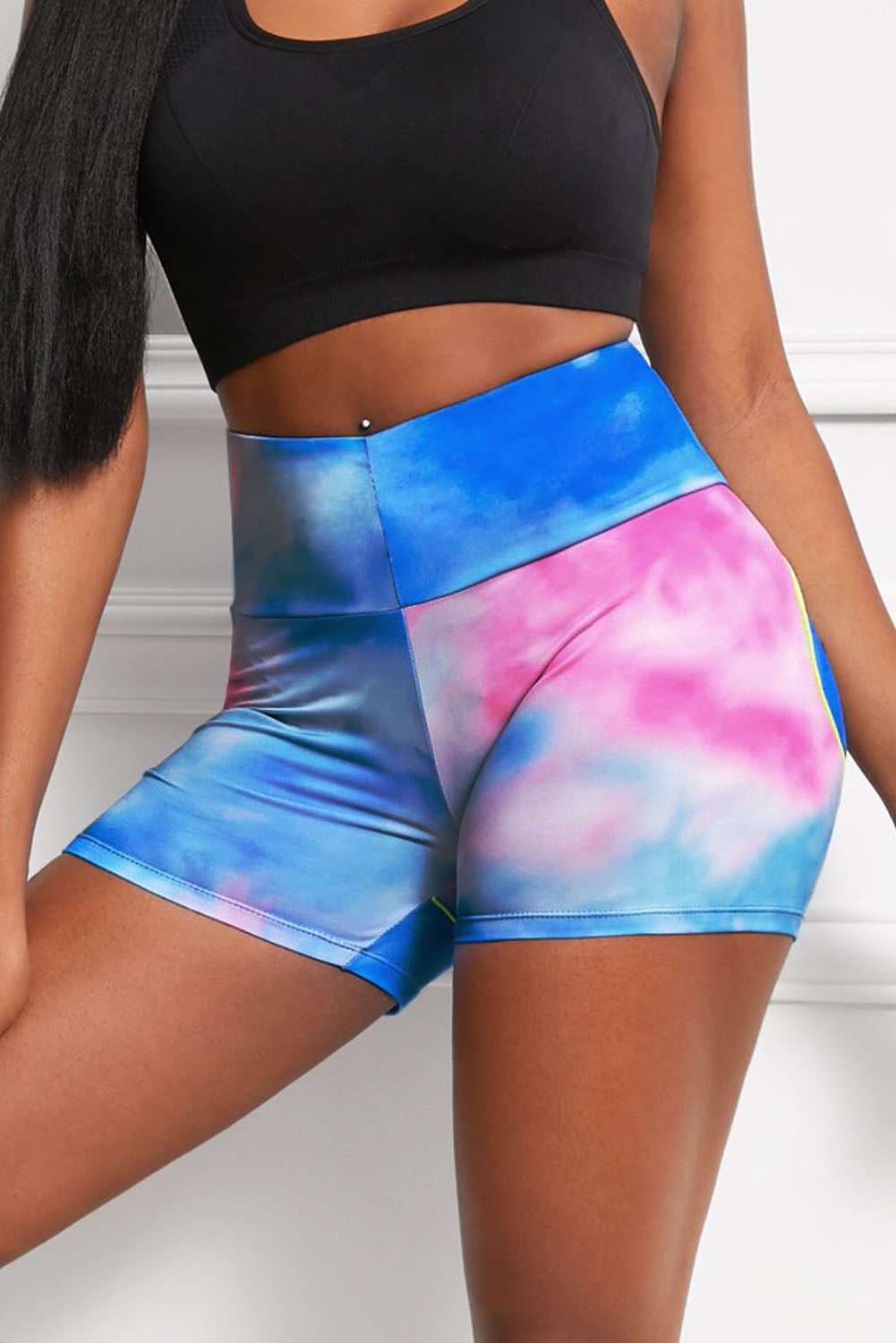 Wide Waistband High Waist Yoga Shorts - T - 2 COLOR PATTERNS -