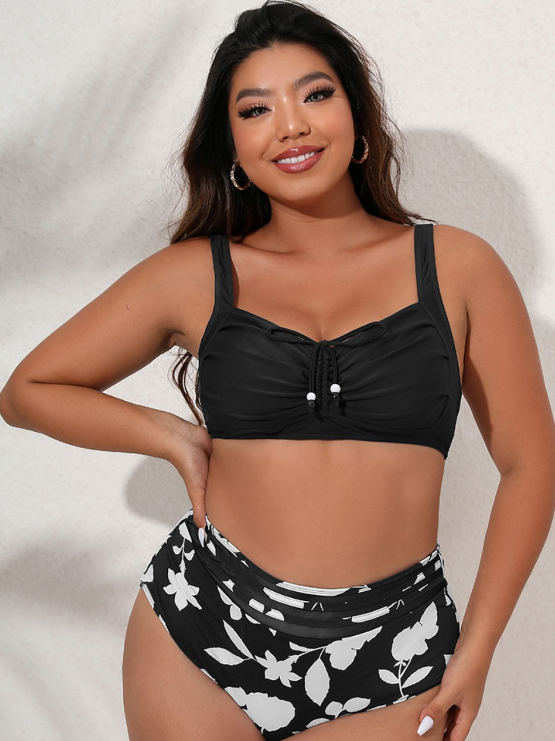 Plus Size Printed Gathered Detail Bikini Set - 2 PCS. - T - 2 PATTERN COLORS -