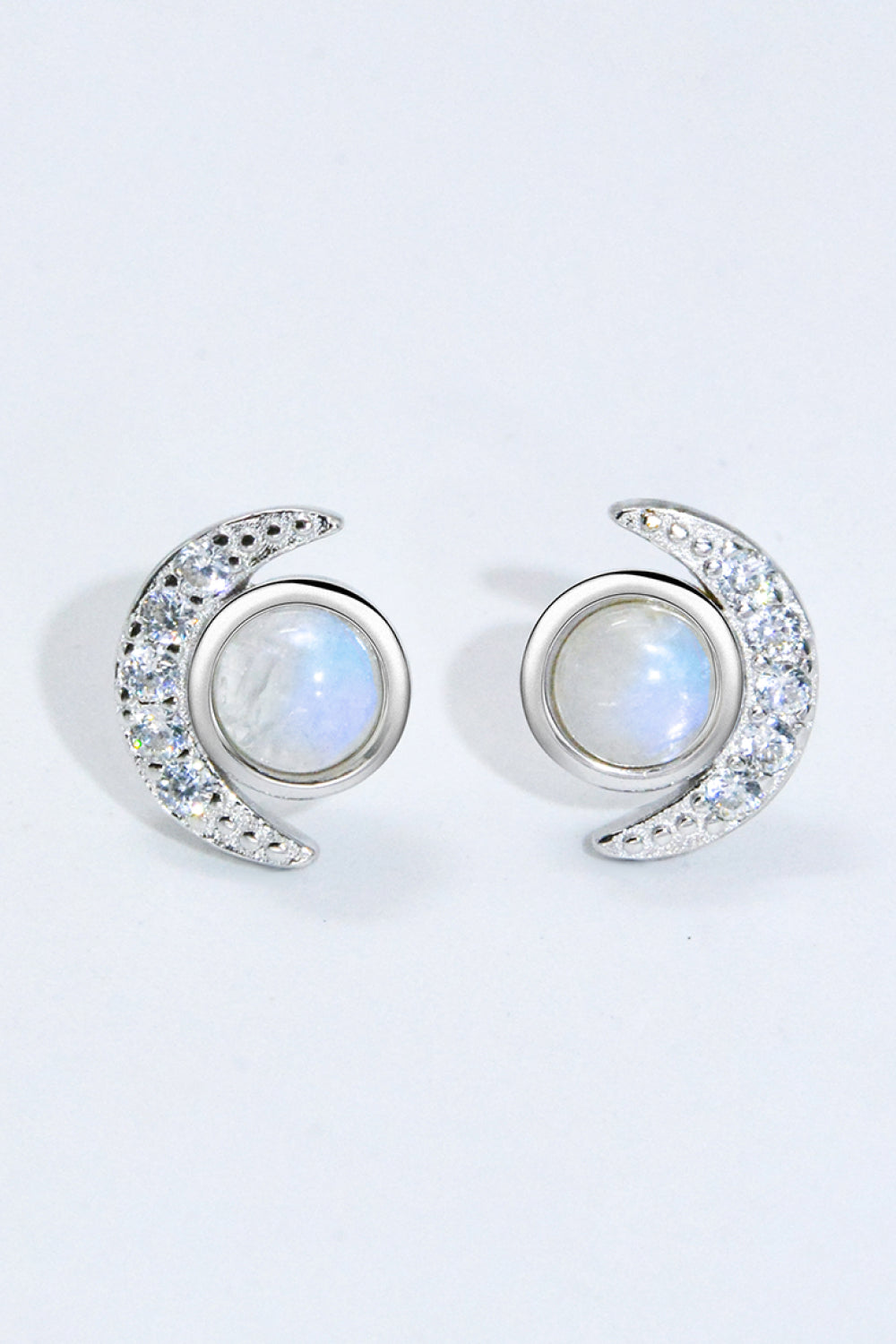 925 Sterling Silver Moonstone Stud Earrings - T - 1 FINISH -