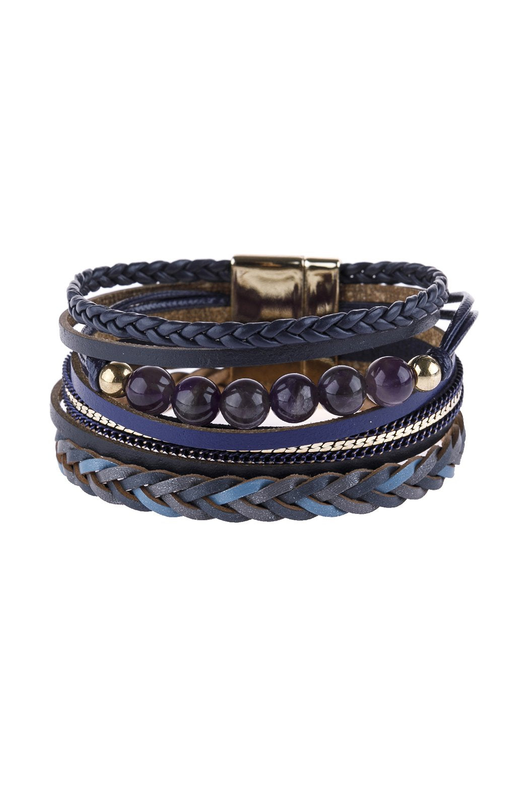 Riah Fashion - Leather Braided Beads Wrap Magnetic Bracelet - 9 COLORS -