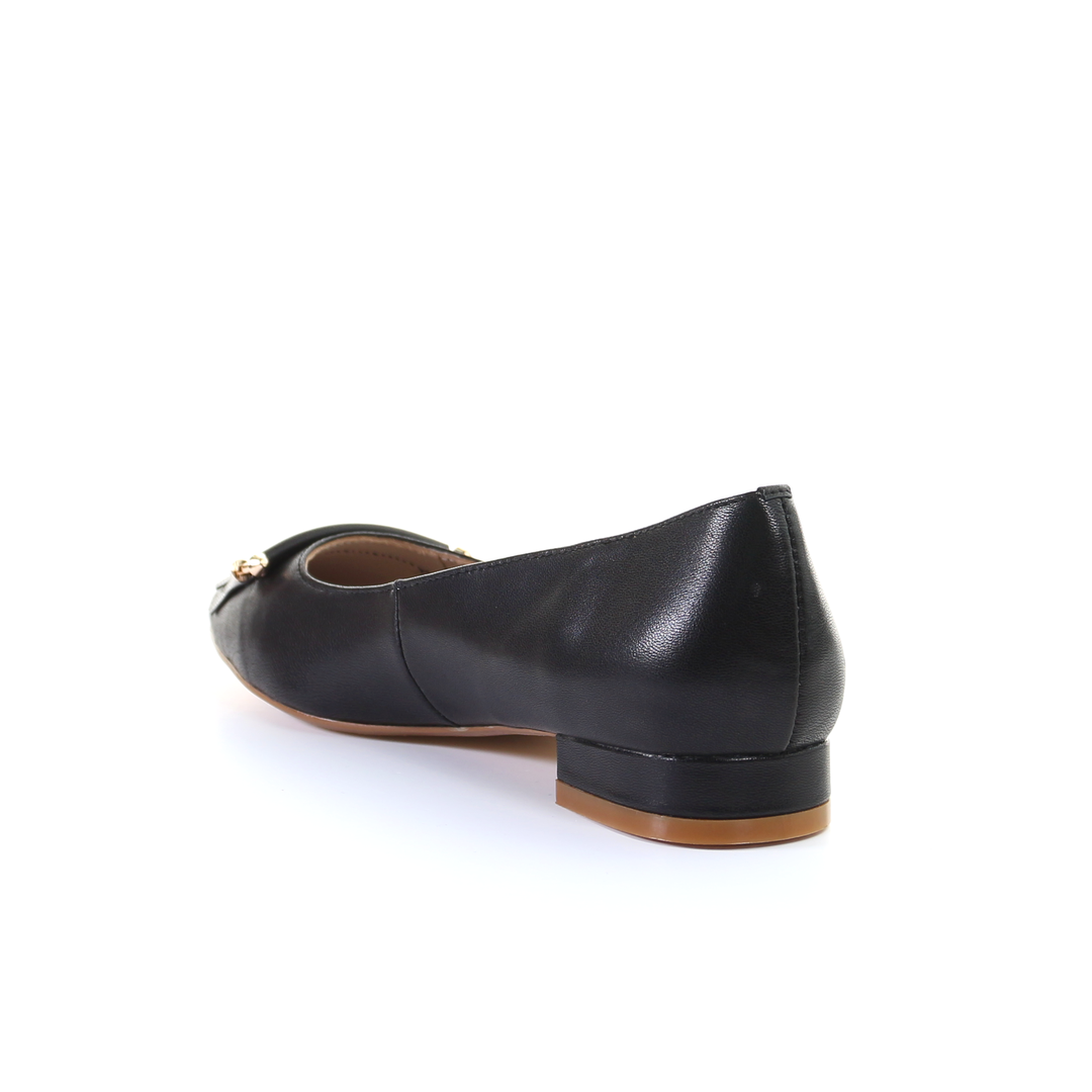 Tassel Leather Square Toe Ballerina (Black)