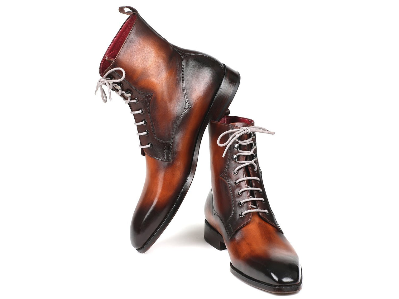 Paul Parkman - Men's Brown Burnished Leather Lace-Up Boots -