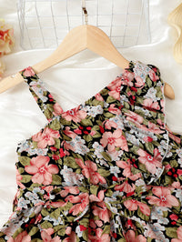 Thumbnail for Floral Asymmetrical Neck Ruffled Dress - T - 4 SIZES - 1 COLOR -