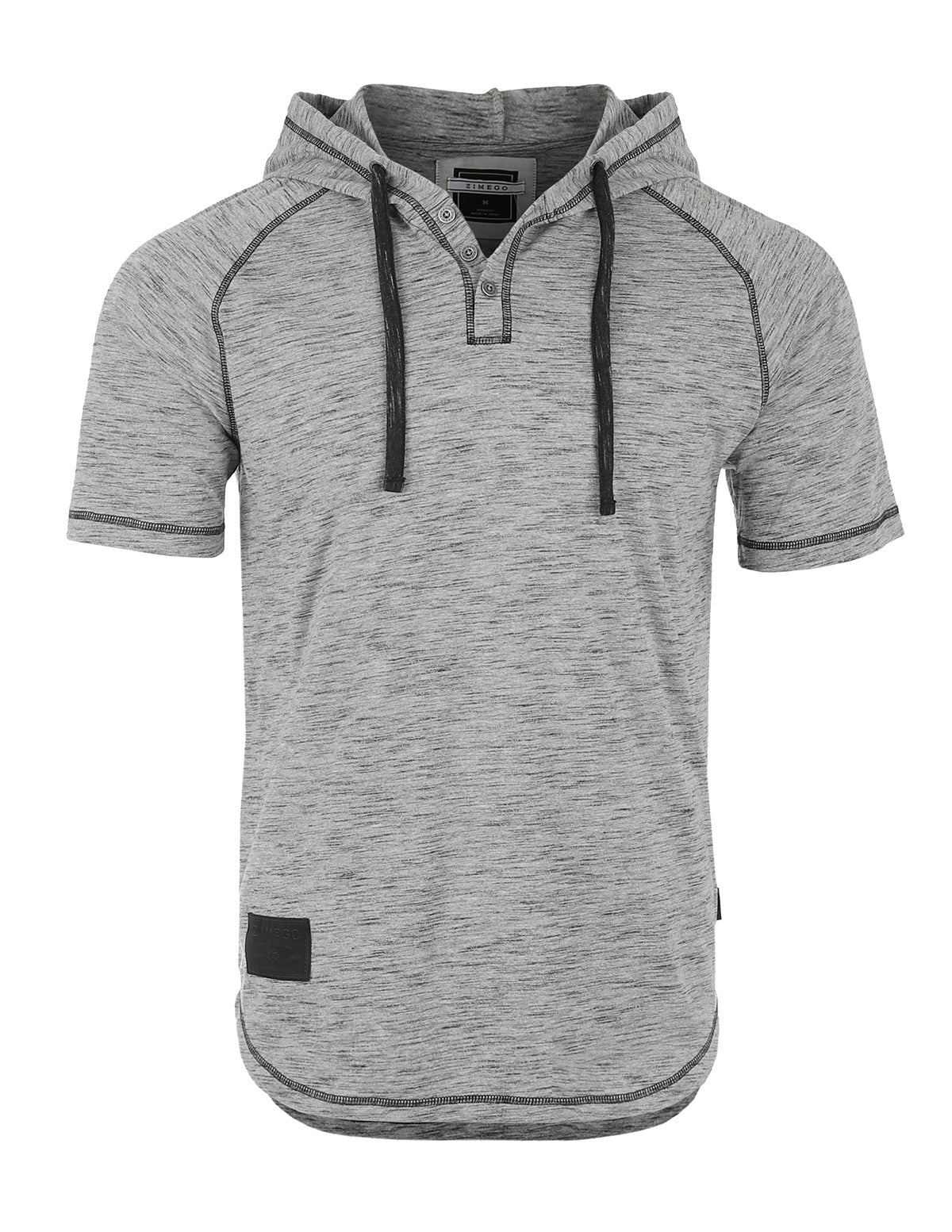 Men's Short Sleeve Raglan Henley Hoodie Round Bottom Semi Longline T-Shirt - 1 COLOR -