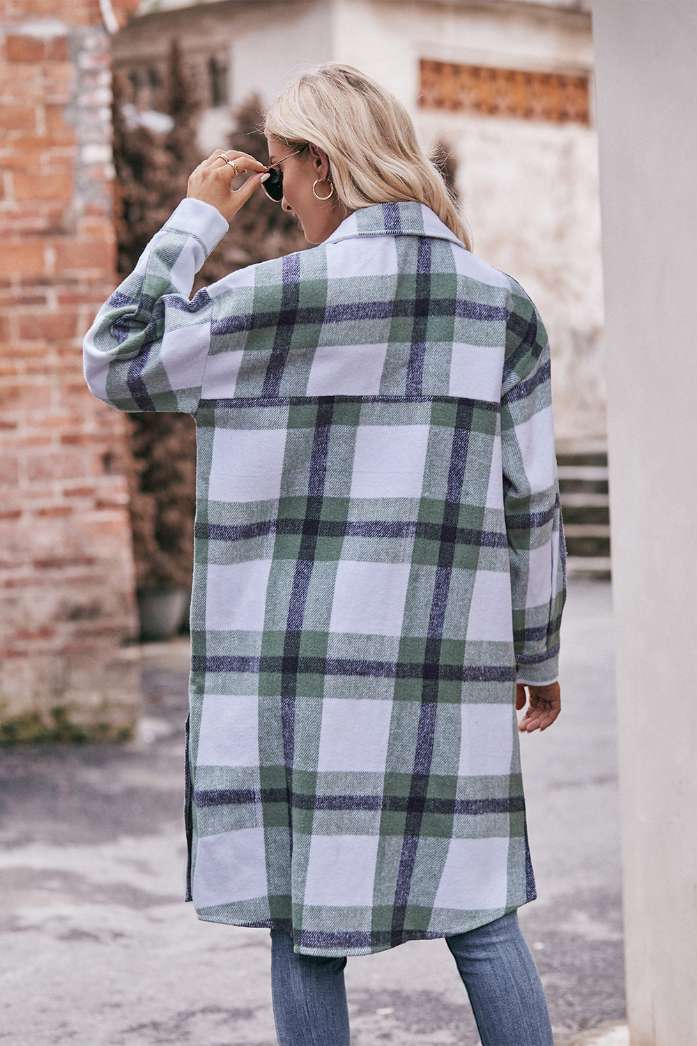 Plaid Dropped Shoulder Longline Jacket - T - 3 COLORS -