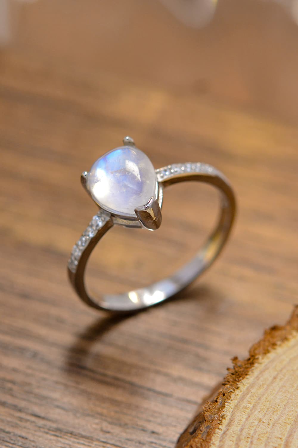 Natural Moonstone Teardrop Side Stone Ring - T - SIZES 6 THRU 9 -