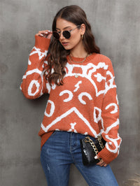 Thumbnail for Printed Round Neck Dropped Shoulder Sweater - T - 2 COLORS -