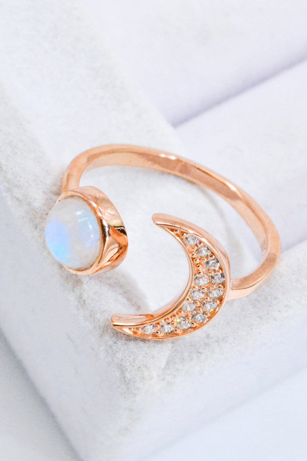 Natural Moonstone and Zircon Sun & Moon Open Ring - T - 1 SIZE FIT - 1 FINISH -