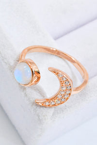 Thumbnail for Natural Moonstone and Zircon Sun & Moon Open Ring - T - 1 SIZE FIT - 1 FINISH -