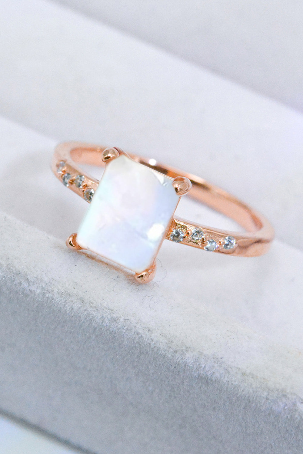 Square Moonstone Ring - T - SIZES 6 THRU 9 - 3 FINISHES -