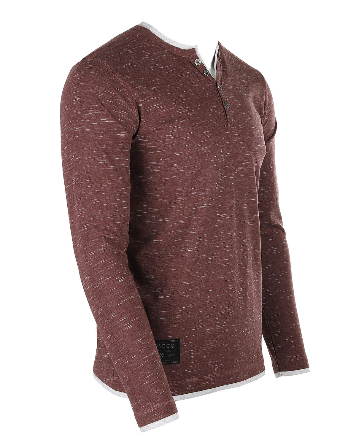 Men's Long Sleeve Double Layered Y-Neck Fashion Henley - 1 COLOR