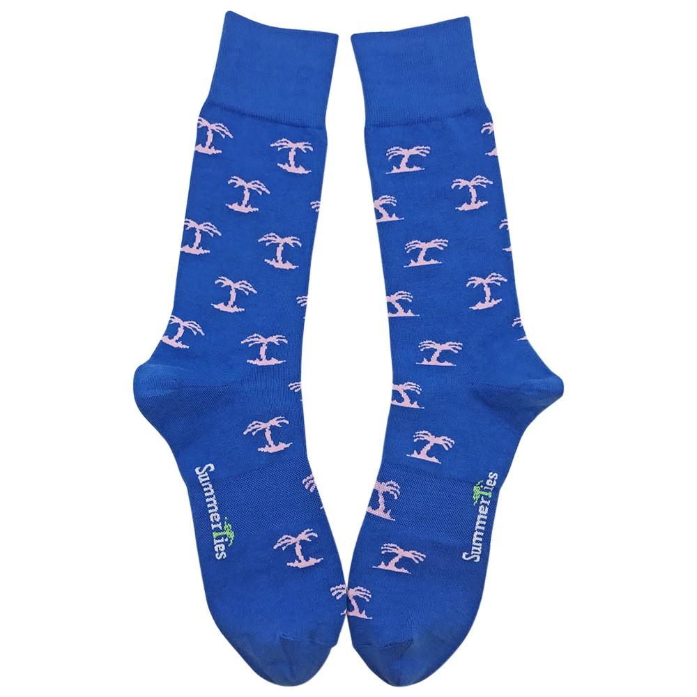 Summer Ties - Palm Tree Socks - Men's Mid Calf - Blue - 1 COLOR -