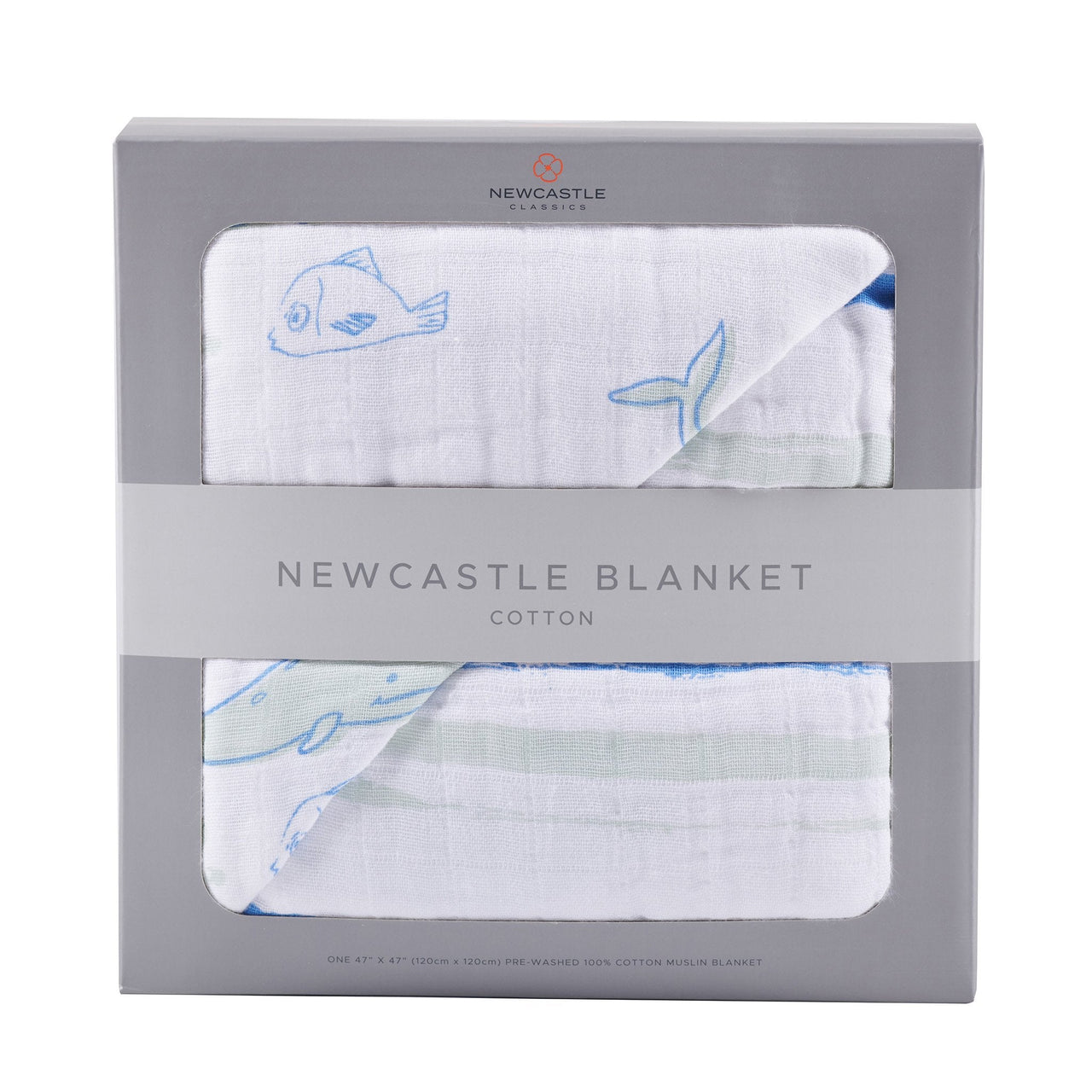 Newcastle - Whale and Ocean Stripe Cotton Muslin Newcastle Blanket -