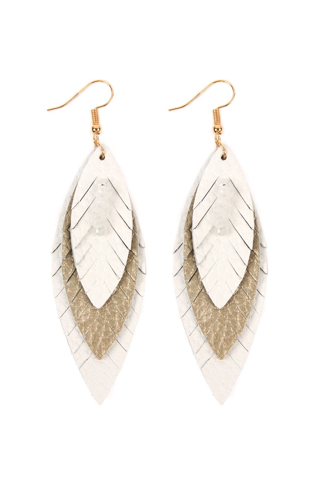 Three Layer Fringe Leather Marquise Earrings - 14 COLORS -