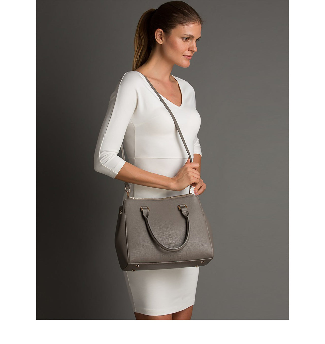 Leather Gray Satchel Bag -