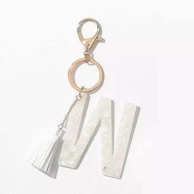 Tasseled Initial Key Chain, White - 22 INITIALS -