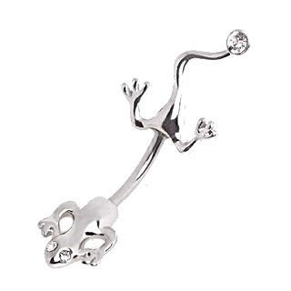 316L Surgical Steel Lizard Navel Ring With Clear CZ on Tail -