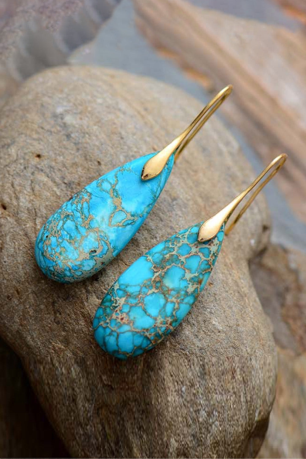 Handmade Teardrop Shape Natural Stone Dangle Earrings - T - 6 STONES / COLORS -