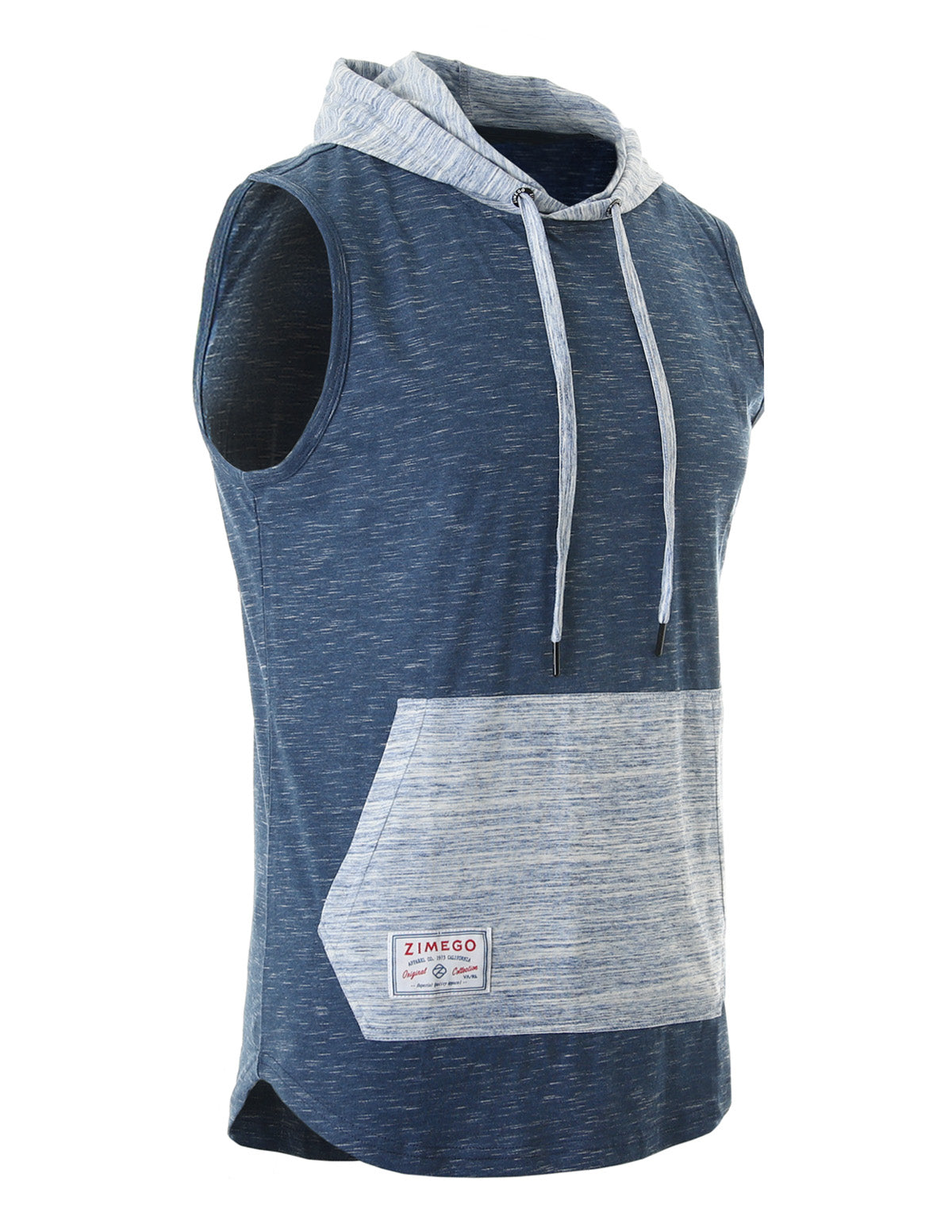 Men's Color Block Sleeveless Pullover Kangaroo Pocket Workout Hooded Tank - 2 COLORS - -