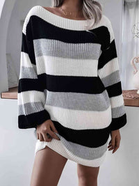 Thumbnail for Striped Long Sleeve Mini Sweater Dress - T - 1 COLOR -