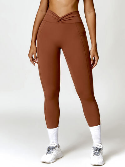 Twisted High Waist Active Leggings with Pockets - T - 5 COLORS -