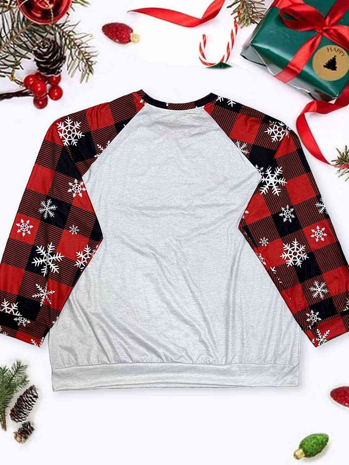 Plus Size Reindeer Graphic Plaid Long Sleeve T-Shirt - T - 1 XL THRU 4XL ONLY -