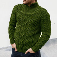 Thumbnail for Men's zipper turtleneck long sleeve cable sweater - K - 4 COLORS -