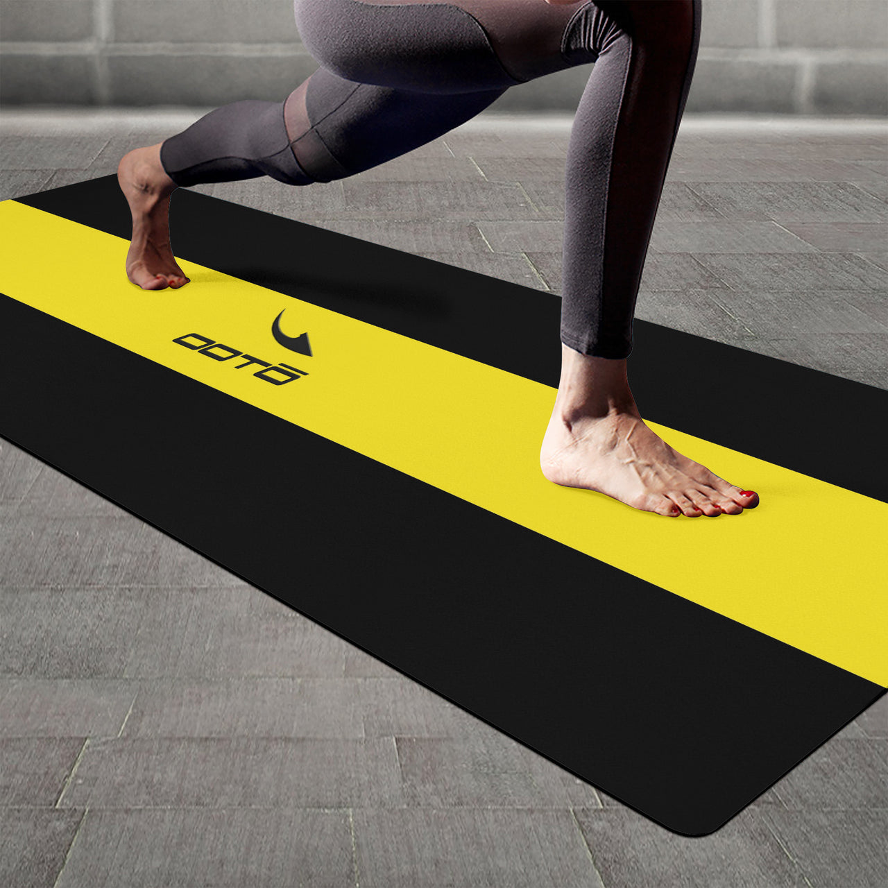 OOTO - Yoga Mat - Neon yellow stripe -