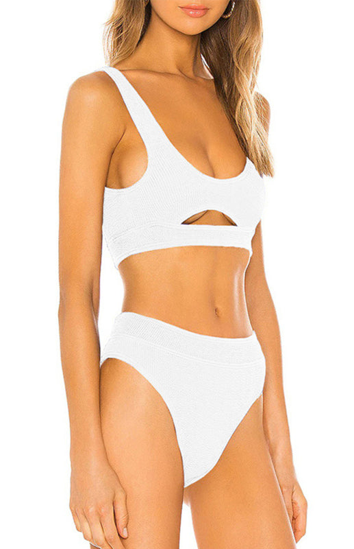 Women's Cutout Solid Color Split Swimsuit - K - 3 COLORS -