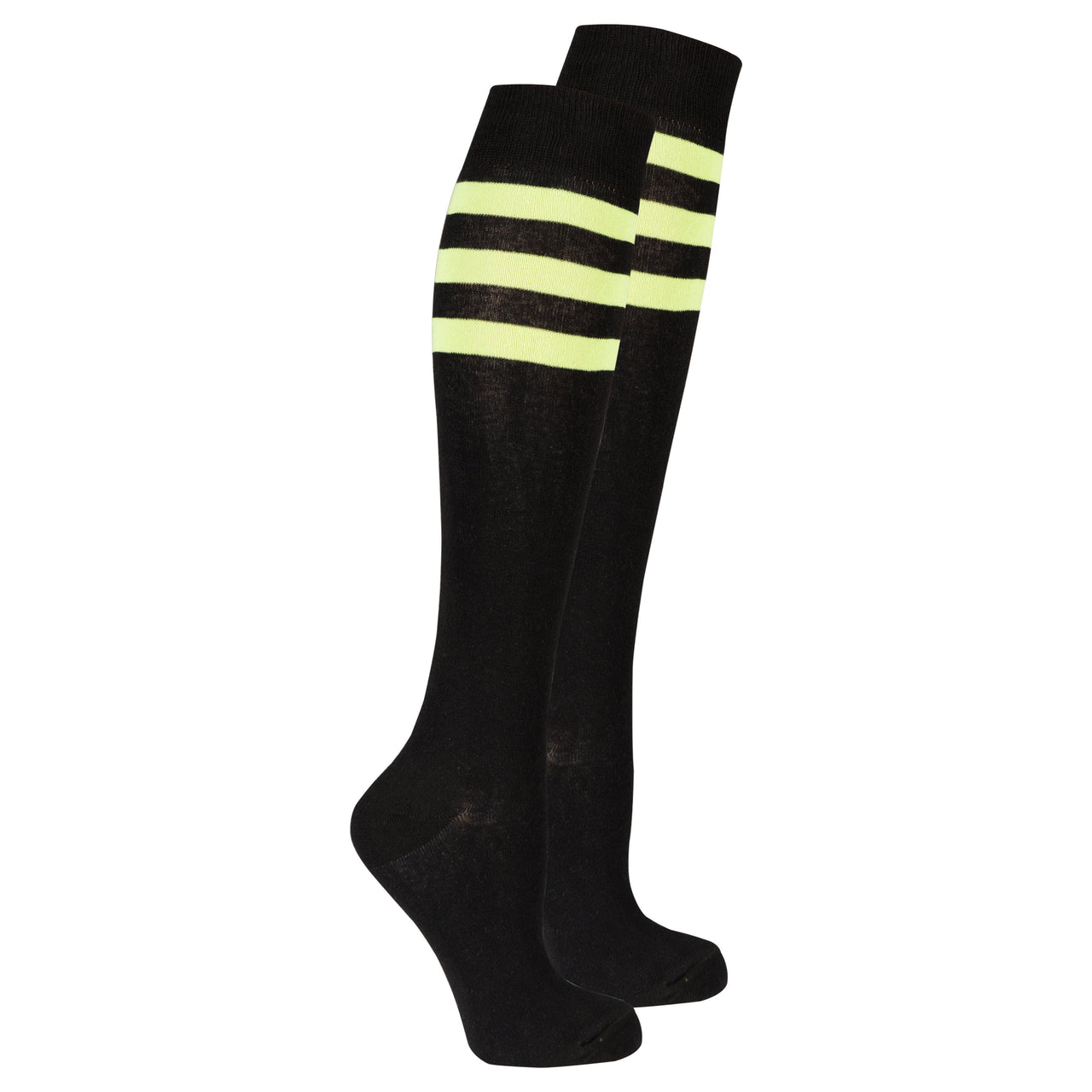 Women's Black Lime Stripe Knee High Socks - 1 COLOR -