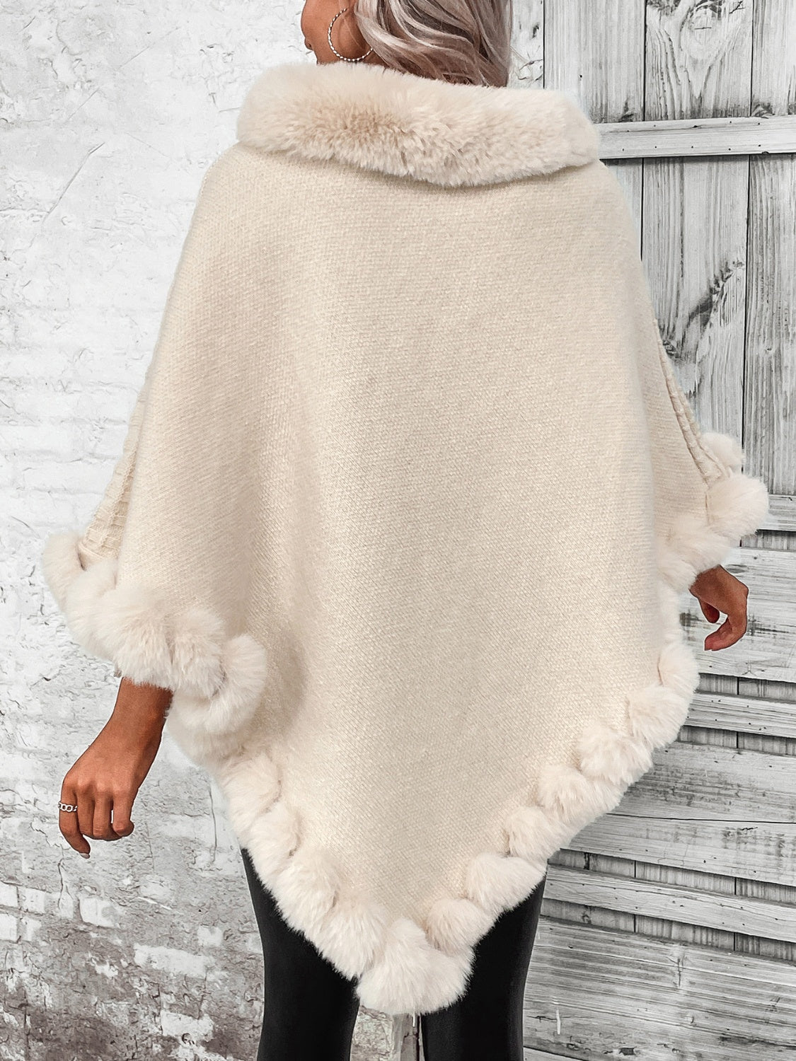 Faux Fur Trim Poncho - T - 1 COLOR -