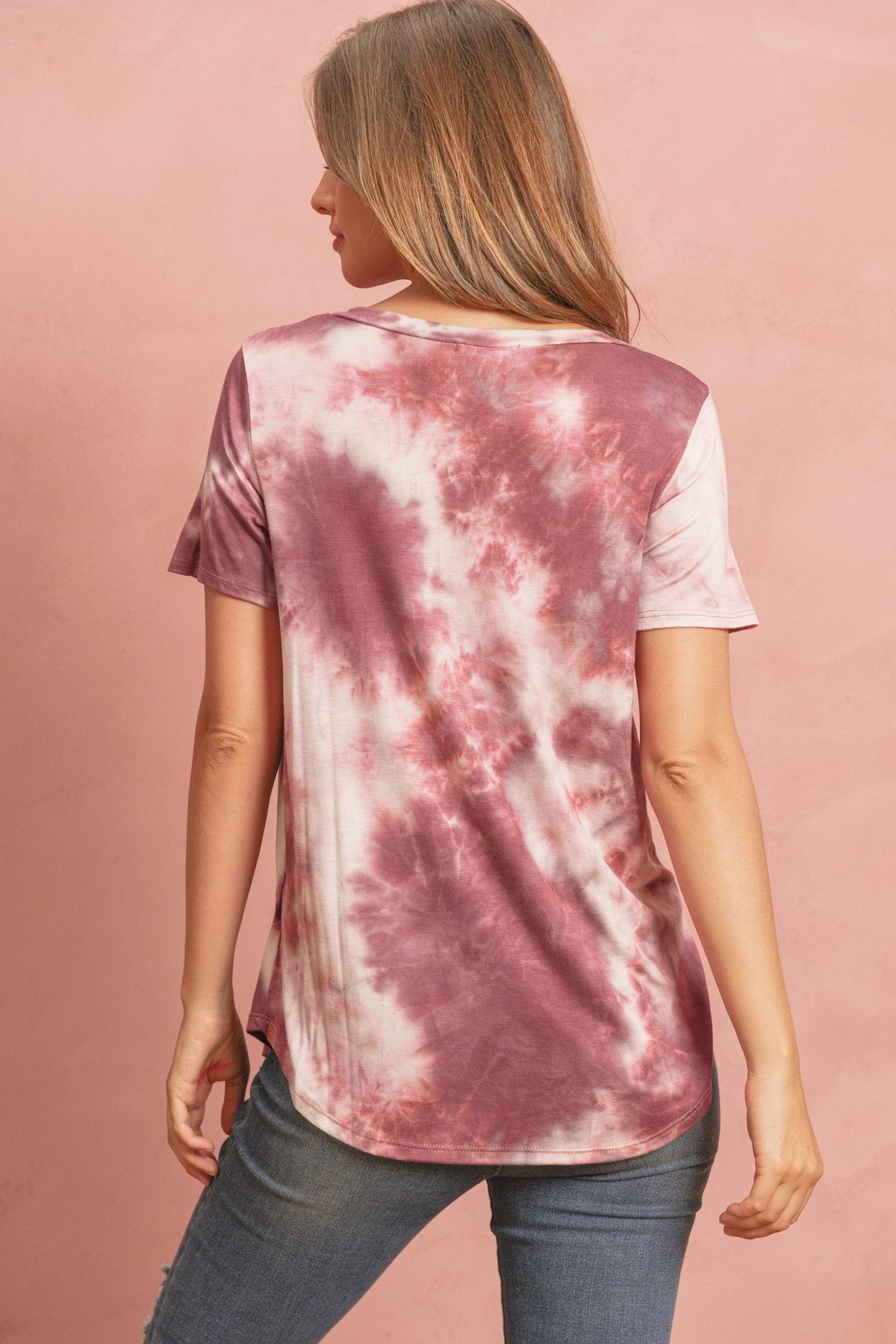 Riah Fashion - Tie Dye  V-Neck Round Hem Top - 5 COLORS -