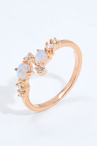 Thumbnail for Natural Moonstone and Zircon Open Ring - T - 1 SIZE FIT - 2 FINISHES -