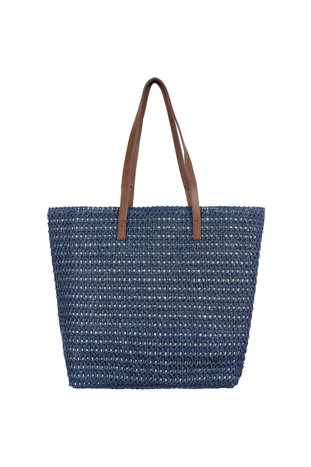 Riah Fashion - Navy Straw Tote Bag - 1 COLOR -